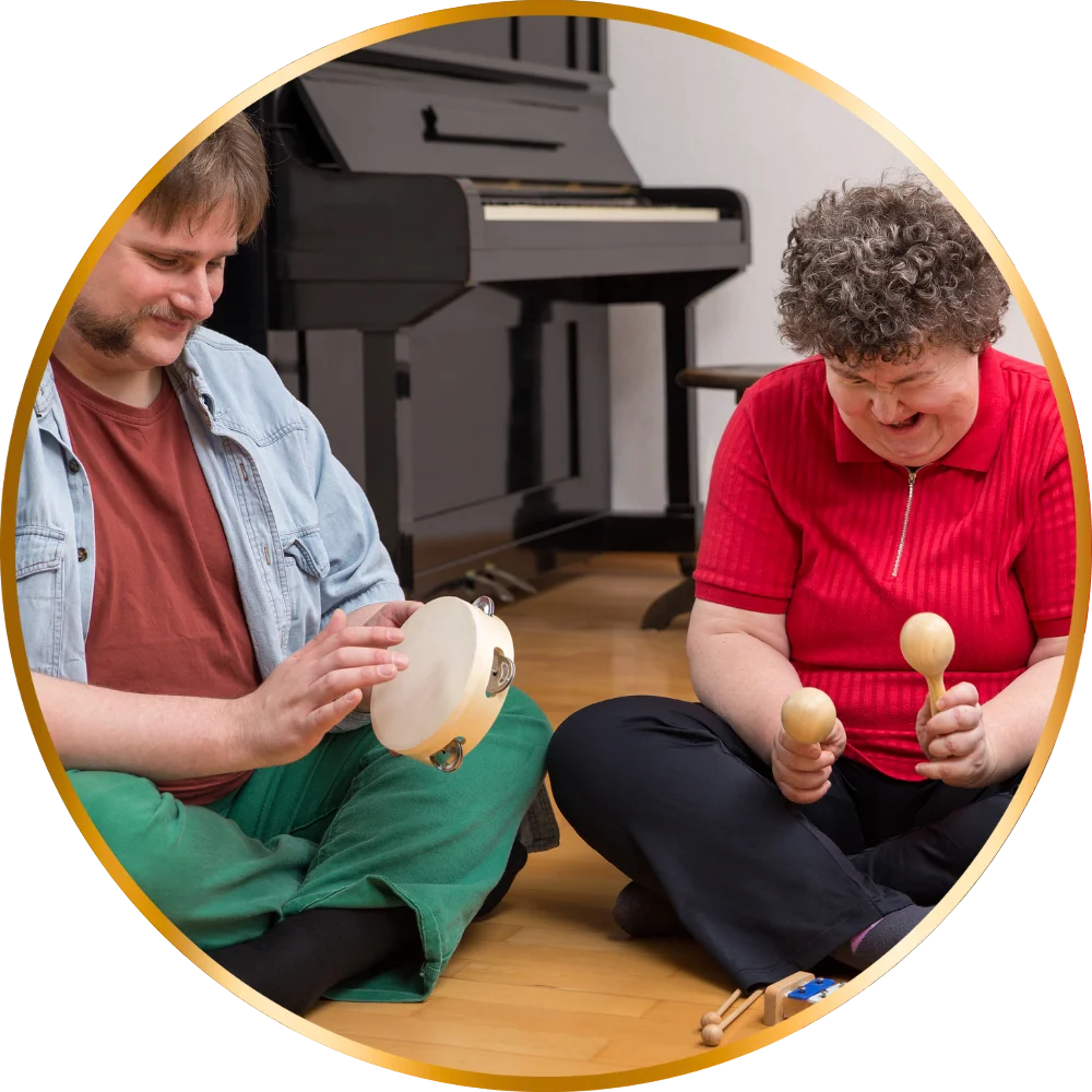 Two disabled friends in music class